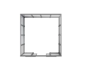 Rendering su sfondo bianco della cabina di saldatura (welding room) di Yupec Service Italia, vista dall'alto