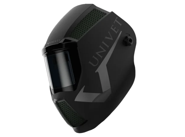 Casco di saldatura laser Univet MASTR nero con design ergonomico e ventilazione avanzata per massima protezione.